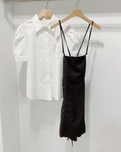 Load image into Gallery viewer, 2021 Summer Women Dress Sets Korea White Puff Sleeve Turn Down Collar Blouse And Sexy Backless Sling Mini Dress Suits Vestidos