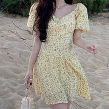 Load image into Gallery viewer, 2021 Summer Women Elegant Chic Puff Sleeve Mini Dress Sweet Floral Print Ruffle Robe Female Fashion Holiday Beach Korean Vestido