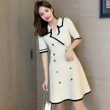 Load image into Gallery viewer, 2021 Summer Women Short Sleeve Double-breasted A-Line Knitting Dress Office Ladies Casual Mini Dress