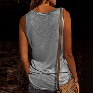 2021 Summer Women Stitching Top Urban Casual Streetwear Contrast Color Collar Wide Loose Vest Sleeveless Pullover T-shirt