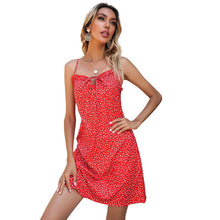 Load image into Gallery viewer, 2021 Summer Women&#39;s Fashion Sexy Print V Neck Sapghetti Straps Bow Sleeveless Backless Shirring Ruffles A Line Mini Dress Ladies