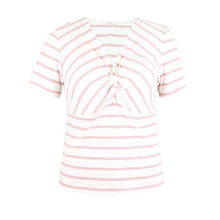 Load image into Gallery viewer, 2021 Summer Women&#39;s Knitted Pink Striped V-Neck T-Shirt Top Casual Commuter