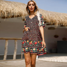 Load image into Gallery viewer, 2021 Summer Women&#39;s New Style V-neck Pullover Print Short-sleeved Loose Dress Mini Fashion Elegant Women&#39;s Casual Dress Vestidos