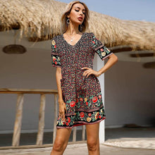 Load image into Gallery viewer, 2021 Summer Women&#39;s New Style V-neck Pullover Print Short-sleeved Loose Dress Mini Fashion Elegant Women&#39;s Casual Dress Vestidos