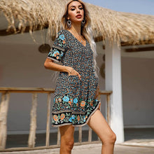 Load image into Gallery viewer, 2021 Summer Women&#39;s New Style V-neck Pullover Print Short-sleeved Loose Dress Mini Fashion Elegant Women&#39;s Casual Dress Vestidos