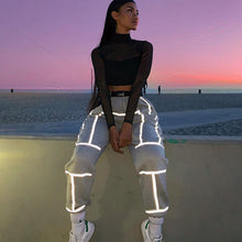 Load image into Gallery viewer, 2021 Summer Women&#39;s Pants Casual Sports Reflective Striped Sweatpants Loose Lady High Street Cropped Pants