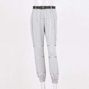 2021 Summer Women's Pants Casual Sports Reflective Striped Sweatpants Loose Lady High Street Cropped Pants
