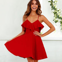 Load image into Gallery viewer, 2021 Summer Women &#39;s Sexy Lacing Bare back V-Neck Lace Dress White Beach Mini Slip Dress Green High Street Big Swing Skirt