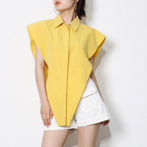 2021 Summer Women's Shirt Design Irregular Vest Solid Color Tee Single-Breasted Inverted Triangle Lapel Top