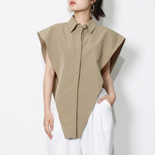 Load image into Gallery viewer, 2021 Summer Women&#39;s Shirt Design Irregular Vest Solid Color Tee Single-Breasted Inverted Triangle Lapel Top