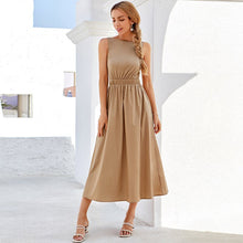 Load image into Gallery viewer, 2021 Summer Women’s Sleeveless Maxi Dress Solid Color  Dress High Waist Ruffle Hem A-Line Dresswear