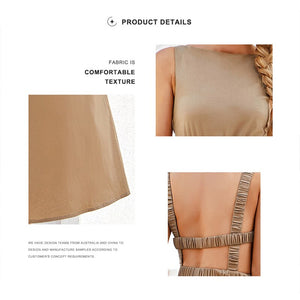 2021 Summer Women’s Sleeveless Maxi Dress Solid Color  Dress High Waist Ruffle Hem A-Line Dresswear