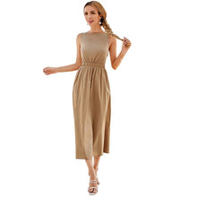 Load image into Gallery viewer, 2021 Summer Women’s Sleeveless Maxi Dress Solid Color  Dress High Waist Ruffle Hem A-Line Dresswear