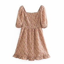 Load image into Gallery viewer, 2021 Summer women holiday vintage floral short Dress Square Collar puff sleeve Mini Dresses holiday Lace Retro Printed Vestidos