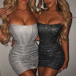 2021 Summer women's dress new European and American party night club style shoulder shoulder wrapped breast fishbone dress for w