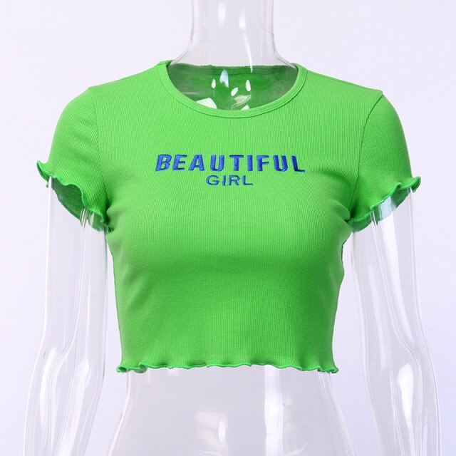 2021 Summertime New Style Fashionable Miniskirt Women's Top O Neck Collar Ear Side Exposed Navel Green Tanks For Ladies