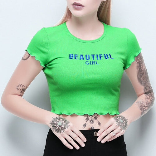 2021 Summertime New Style Fashionable Miniskirt Women's Top O Neck Collar Ear Side Exposed Navel Green Tanks For Ladies