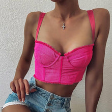 Load image into Gallery viewer, 2021 Summertime Women's New Style Fashion Sexy Mesh Gauze Fungus Short Sling Upper Outer All Match Tank For Solid Color