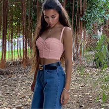 Load image into Gallery viewer, 2021 Summertime Women's New Style Fashion Sexy Mesh Gauze Fungus Short Sling Upper Outer All Match Tank For Solid Color