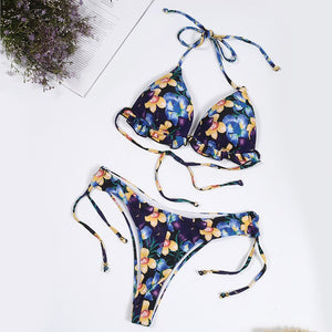 2021 Sunflower Printed Bikini Set Sexy Swimwear Women Mujer Push Up Padded Biquini Bathers Bandage Bathing Suit Swimsuit Bikini