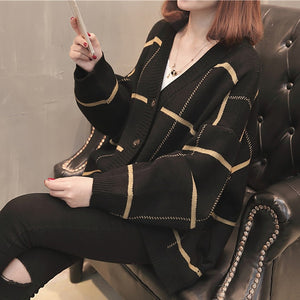 2021 Sweater Women's Cardigan Coat Autumn New Plaid