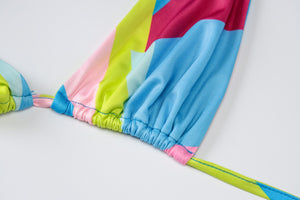 2021 Tie Dye Women'S Three Piece Set Swim Suit Lace Up Halter Bra Bandage Mini Skirt Beach Sexy 2021 Summer Clothes Matching