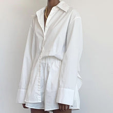 Load image into Gallery viewer, 2021 Trend Spring New Women&#39;s Casual Suit Two Piece Outfits Female Long-sleeved White Shirt Top Cotton Linen Shorts Matching Set