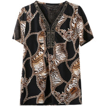 Load image into Gallery viewer, 2021 Vintage Short Sleeve Blouse Women Fashion Elegant Black Print Tops Lady Plus Size Blouses Female Beading Shirt Ladies