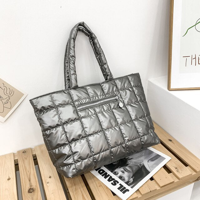 2021 Winter Fashion Woman Big Handbag Space Pad Cotton High Capacity Totes Soft Female Shopper Quilted Nylon Shoulder Bags