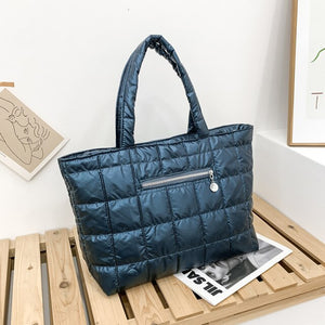 2021 Winter Fashion Woman Big Handbag Space Pad Cotton High Capacity Totes Soft Female Shopper Quilted Nylon Shoulder Bags