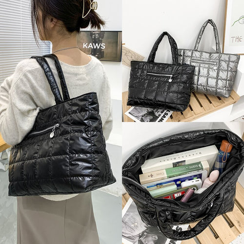 2021 Winter Fashion Woman Big Handbag Space Pad Cotton High Capacity Totes Soft Female Shopper Quilted Nylon Shoulder Bags
