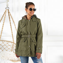 Load image into Gallery viewer, 2021 Winter New Women&#39;s Fashion Casual Solid Hooded Collar Zippers Buttons Long Sleeve Pockets Sashes Jacket Ladies Loose Coats