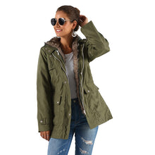 Load image into Gallery viewer, 2021 Winter New Women&#39;s Fashion Casual Solid Hooded Collar Zippers Buttons Long Sleeve Pockets Sashes Jacket Ladies Loose Coats