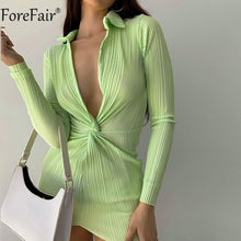Load image into Gallery viewer, 2021 Winter Sexy Bodycon Dress Y2k Green Deep V Neck Long Sleeve Autumn Fashion Casual Black Women Mini Shirt Dresses