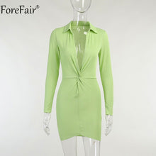 Load image into Gallery viewer, 2021 Winter Sexy Bodycon Dress Y2k Green Deep V Neck Long Sleeve Autumn Fashion Casual Black Women Mini Shirt Dresses