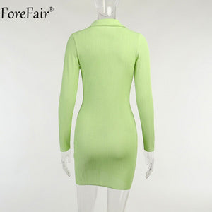 2021 Winter Sexy Bodycon Dress Y2k Green Deep V Neck Long Sleeve Autumn Fashion Casual Black Women Mini Shirt Dresses