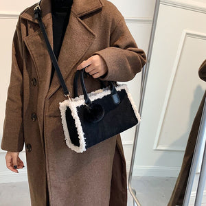 2021 Winter Square Quilted Scrub Leather Plush Shoulder Handbags for Women Fashion Designer Luxury Brand Crossbody Bag And Purse