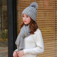 Load image into Gallery viewer, 2021 Winter Wool Blend Knitted Hat Scarf 2Pcs Set for Women Skullies Beanies Caps Warm Thick Ears Knitted Hat Outdoor Ski Cap