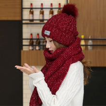 Load image into Gallery viewer, 2021 Winter Wool Blend Knitted Hat Scarf 2Pcs Set for Women Skullies Beanies Caps Warm Thick Ears Knitted Hat Outdoor Ski Cap