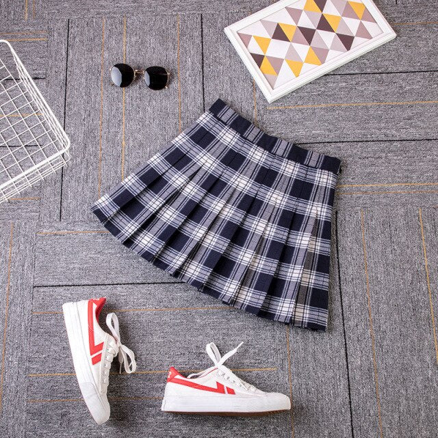 2021 Women A- line Skirt Red Plaid Skirt korean harajuku plaid skirt Spring and Autumn New Pleated Skirt High Waist Skirt