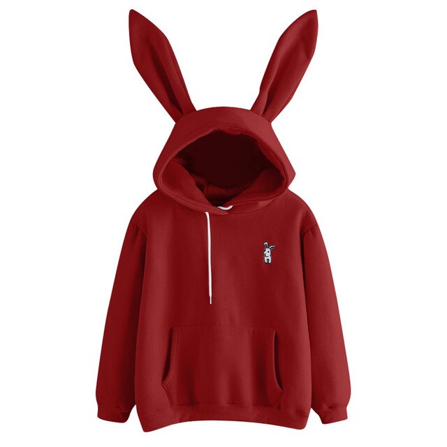 2021 Women Cute Bunny Embroidered Hoodie Girl Bunny Ears Sweatshirt Fashion Long Sleeve Sweatshirt Pullover New Trendy Top