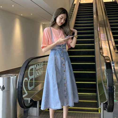 2021 Women Denim High Waist Skirt   Overalls  Maxi  Jean Skirt