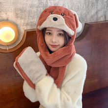 Load image into Gallery viewer, 2021 Women Fashion Plush Thick Plush Hat Ladies Winter Warm Gloves Scarf One-piece Hats Outdoor Cycling Wind and Cold Bib Cap