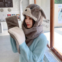 Load image into Gallery viewer, 2021 Women Fashion Plush Thick Plush Hat Ladies Winter Warm Gloves Scarf One-piece Hats Outdoor Cycling Wind and Cold Bib Cap