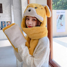 Load image into Gallery viewer, 2021 Women Fashion Plush Thick Plush Hat Ladies Winter Warm Gloves Scarf One-piece Hats Outdoor Cycling Wind and Cold Bib Cap