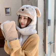 Load image into Gallery viewer, 2021 Women Fashion Plush Thick Plush Hat Ladies Winter Warm Gloves Scarf One-piece Hats Outdoor Cycling Wind and Cold Bib Cap