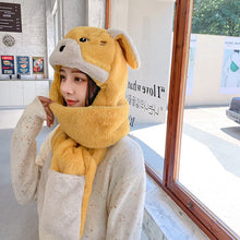 Load image into Gallery viewer, 2021 Women Fashion Plush Thick Plush Hat Ladies Winter Warm Gloves Scarf One-piece Hats Outdoor Cycling Wind and Cold Bib Cap