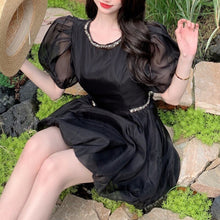 Load image into Gallery viewer, 2021 Women French Mesh Temperament Fashion Designer Bright Diamond Dress Elegant Korean Chic Mini Party Vestidos Mujer New Robe