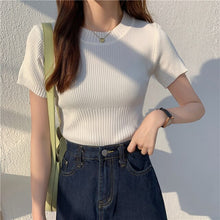 Load image into Gallery viewer, 2021 Women Knit T Shirts Jumper Tops Knit Short Sleeve Woman Slim Sweaters Pullovers Simple Casual Tee Summer Shirt Female
