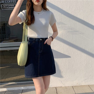 2021 Women Knit T Shirts Jumper Tops Knit Short Sleeve Woman Slim Sweaters Pullovers Simple Casual Tee Summer Shirt Female